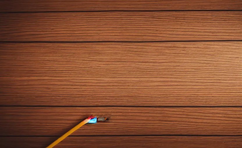 Image similar to top view of a wooden table with a pencil, natural light, cinematic lighting, 8 k