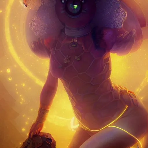 Image similar to The Bee Goddess, huggy wuggy from poppy playtime video game, fullbody, ultra high detailed, glowing lights, oil painting, Greg Rutkowski, Charlie Bowater, Beeple, unreal 5, DAZ, hyperrealistic, octane render, RPG portrait, dynamic lighting, fantasy art, beautiful face