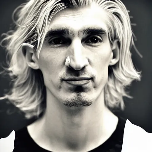 Image similar to a closeup photo of really handsome xqc smoking,