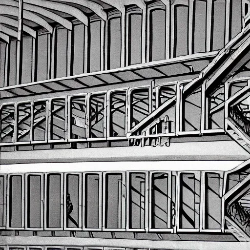 Image similar to mothership loading dock painting by MC Escher