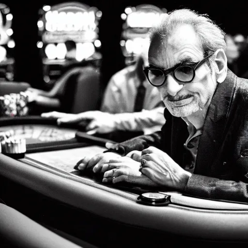 Image similar to Donald Fagen at a casino, XF IQ4, f/1.4, ISO 200, 1/160s, 8K, RAW, unedited, symmetrical balance, in-frame, Facial Retouch