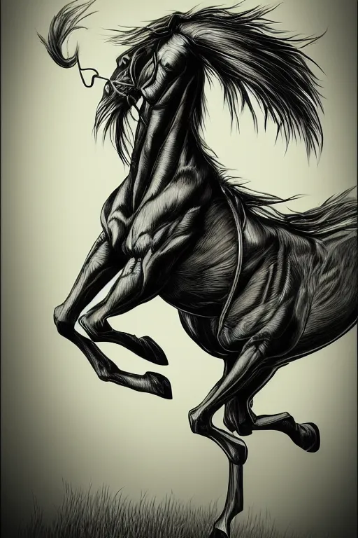 Image similar to horse in a field, symmetrical, highly detailed, digital art, sharp focus, trending on art station, kentaro miura manga art style