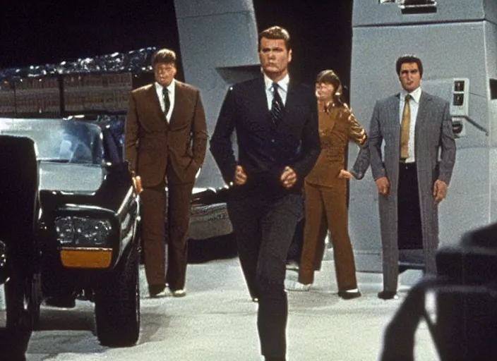 Prompt: a still from a 1 9 8 0 s sci - fi spy tv show, man from uncle, mission impossible, james bond, ufo