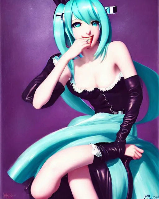 Prompt: Hatsune Miku by Gil Elvgren