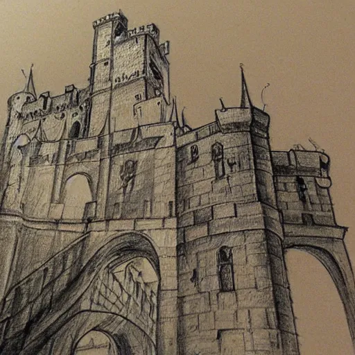 Prompt: A medieval castle, sketch, detailed, artwork by Akihiro Yamada
