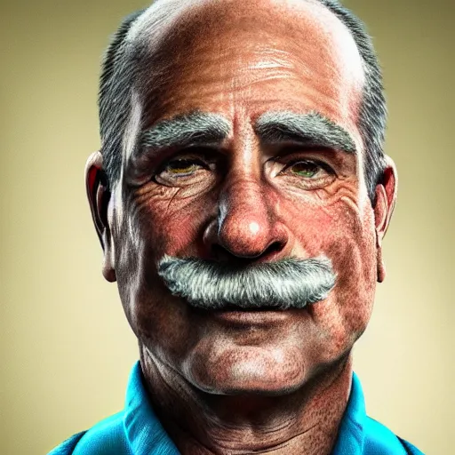 Image similar to stunning award winning hyperrealistic hdr 8 k highly detailed portrait photo of mario as a real human