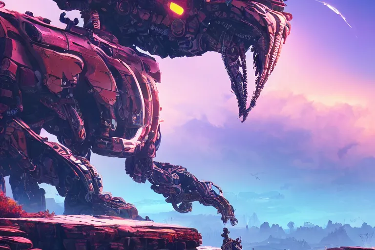 Image similar to slitherfang machine mecanical creature robot of horizon forbidden west horizon zero dawn radiating a glowing aura global illumination ray tracing hdr fanart arstation by ian pesty and alena aenami artworks in 4 k