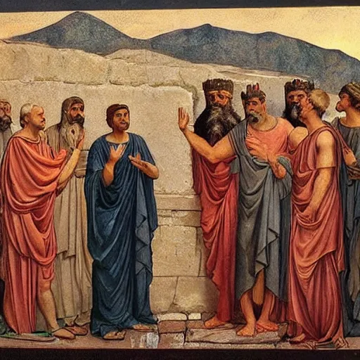 Image similar to the oracle in delphi giving a prophecy to the king of thera, 6 3 0 bc