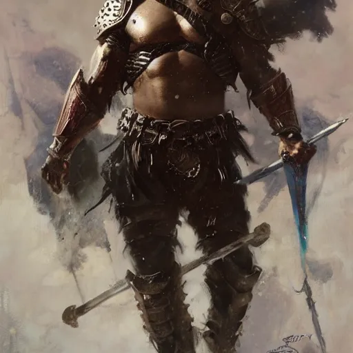 Image similar to a fierce and muscular male warrior in full armor, handsome, fantasy character portrait by greg rutkowski, gaston bussiere, craig mullins, simon bisley