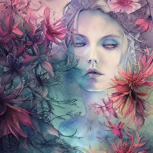 Prompt: watercolor illustration of a serene landscape by anna dittmann, by marco mazzoni, by stephanie law,
