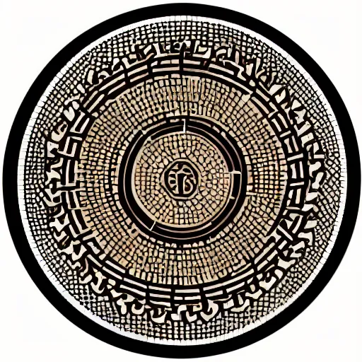 Image similar to a modern cup of steaming hot coffee. seen from the side. in the style of an old greek mosaic. intricate design.