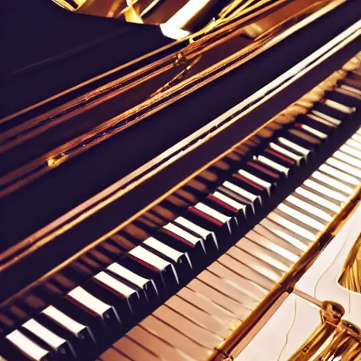 Prompt: grand piano with golden keys and golden stripes