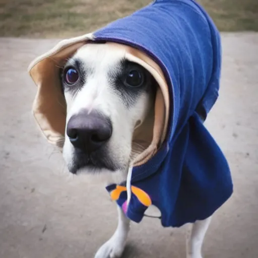 Prompt: a portrait of a dog with a hoodie on, profile pic