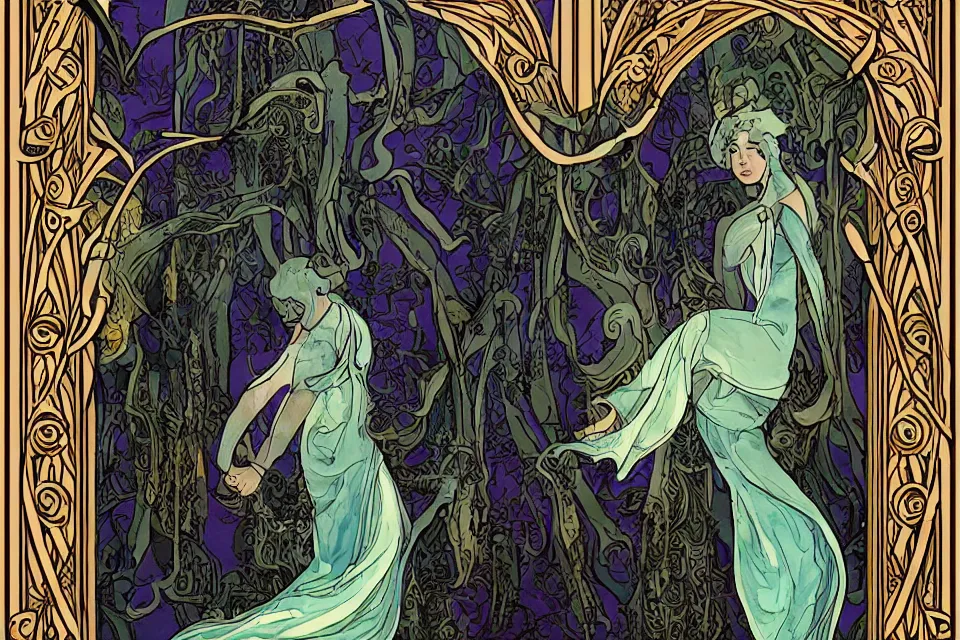 Image similar to art nouveau fantasy novel