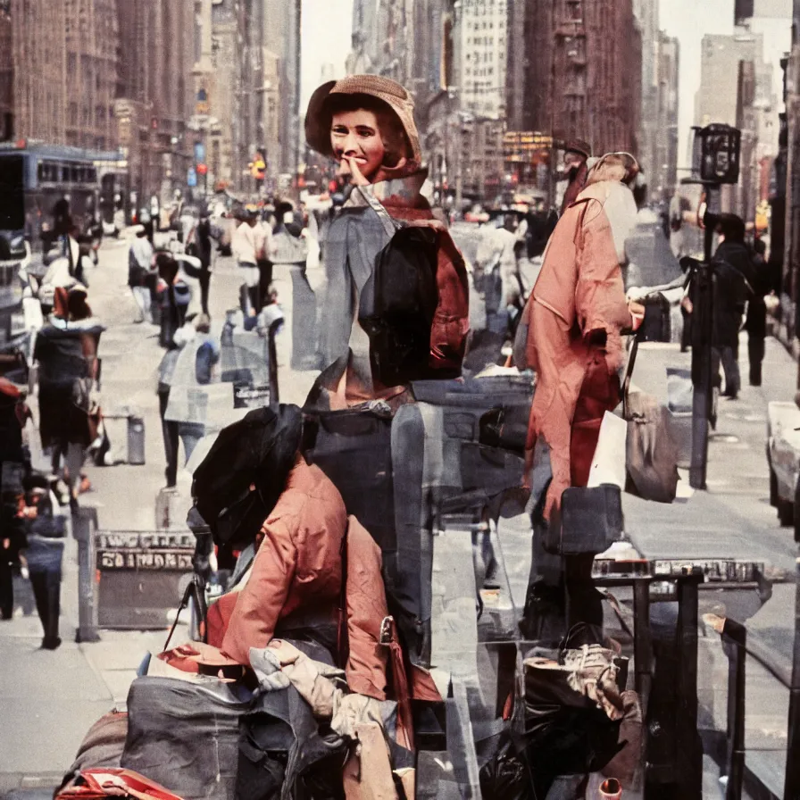 Image similar to street photograph portrait in new york from the 1 9 6 0 s, ultra detailed hyper realistic lifelike, photographed on colour film, photo taken with ektachrome, # film, film grain