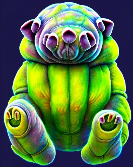 Image similar to richly detailed color illustration of a tardigrade-moss-piglet illustrated by Artgerm and Mina Petrovic and Timothy Kong and Marina Federovna. 3D shadowing