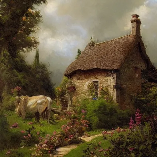 Image similar to Jean-Baptiste Monge and Alex Ross a artwork of an 19th century english cottage