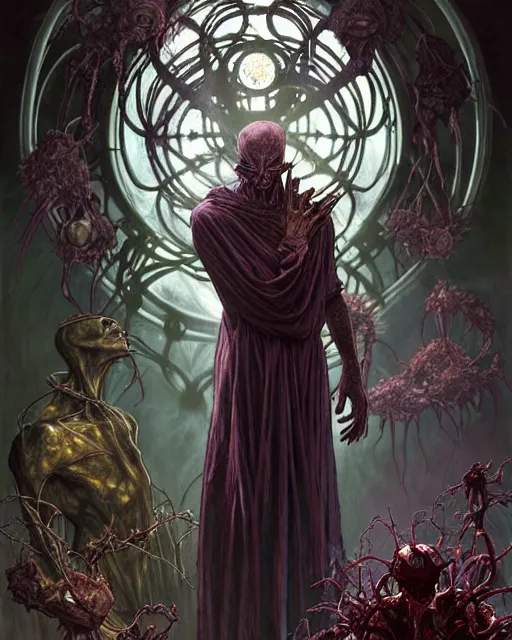 Image similar to the platonic ideal of flowers, rotting, insects and praying of cletus kasady ultimate carnage thanos dementor doctor manhattan chtulu nazgul bioshock davinci, d & d, fantasy, detailed, intricate, hyperrealism, intense, scary, decay, dmt, art by artgerm and greg rutkowski and alphonse mucha