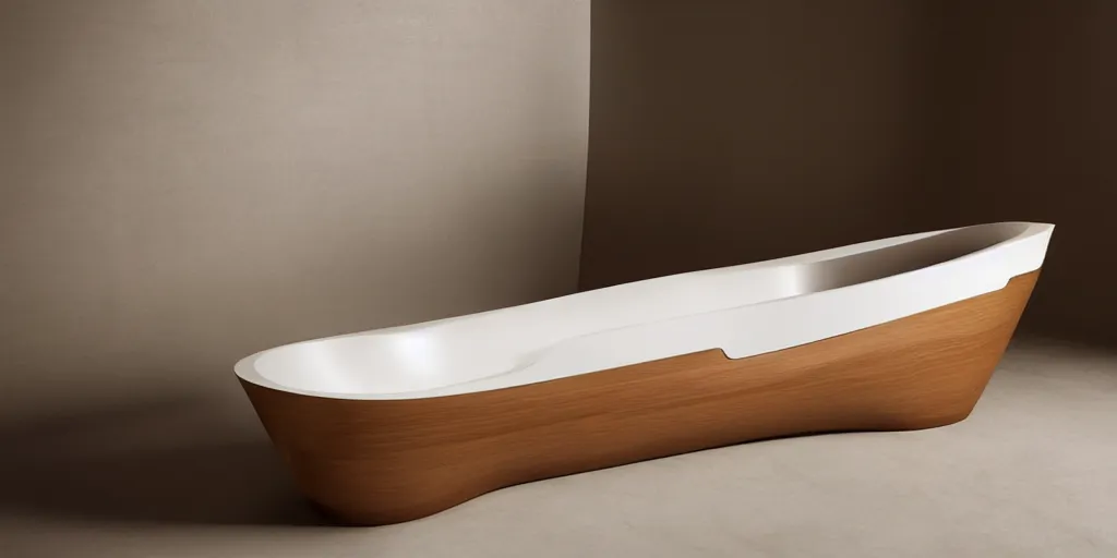 Image similar to wooden bathing tub designed by zaha hadid, product image, photography