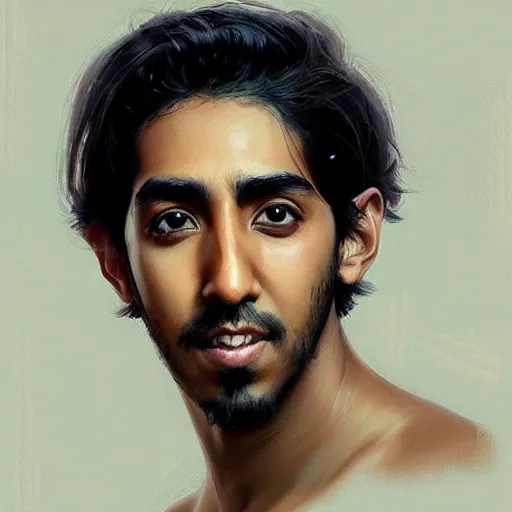 Prompt: “Portrait of Dev Patel by Greg Rutkowski, young, attractive, highly detailed portrait, scifi, digital painting, artstation, concept art, smooth, sharp foccus ilustration, Artstation HQ”