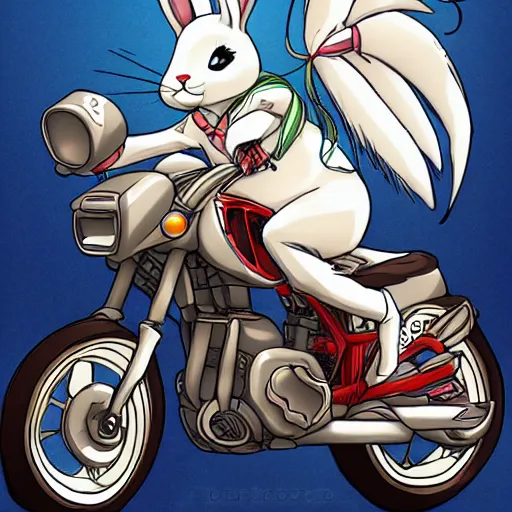 Prompt: a bunny riding a motorcycle, anime, detailed, kawaii