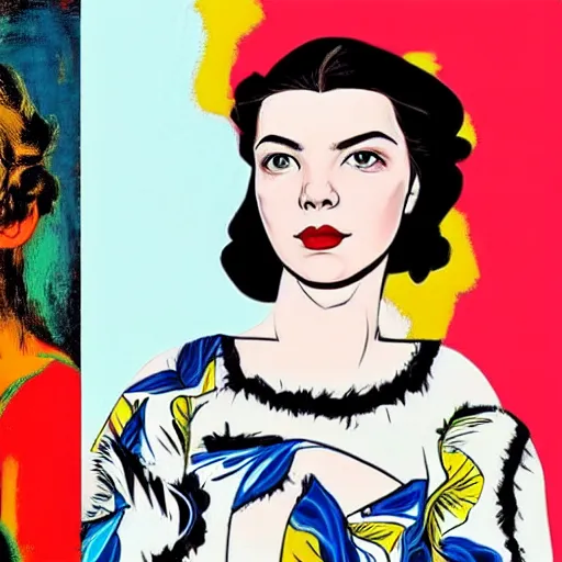 Image similar to beautiful female anya taylor - joy portrait in detail in oil by james jean, by andy warhol, by roy lichtenstein, by egon schiele