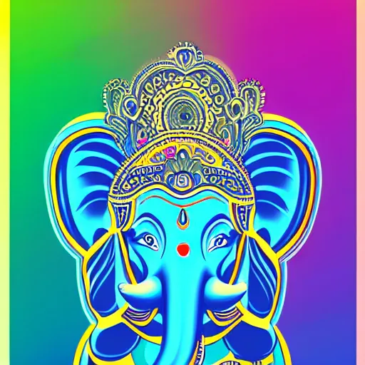 Image similar to Illustration of colorful hindu lord Ganesha on decorative background- Graphical poster modern art 3D, artstation, artgem, vector art