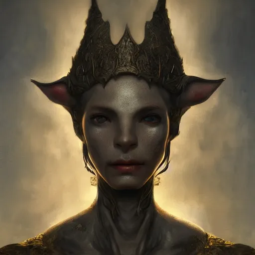 Image similar to portrait painting of an elf like humanoid with grey skin and sharp dogtooth, dark fantasy, medieval, painted, intricate, volumetric lighting, rich deep colours masterpiece, golden hour, sharp focus, ultra detailed, by ruan jia