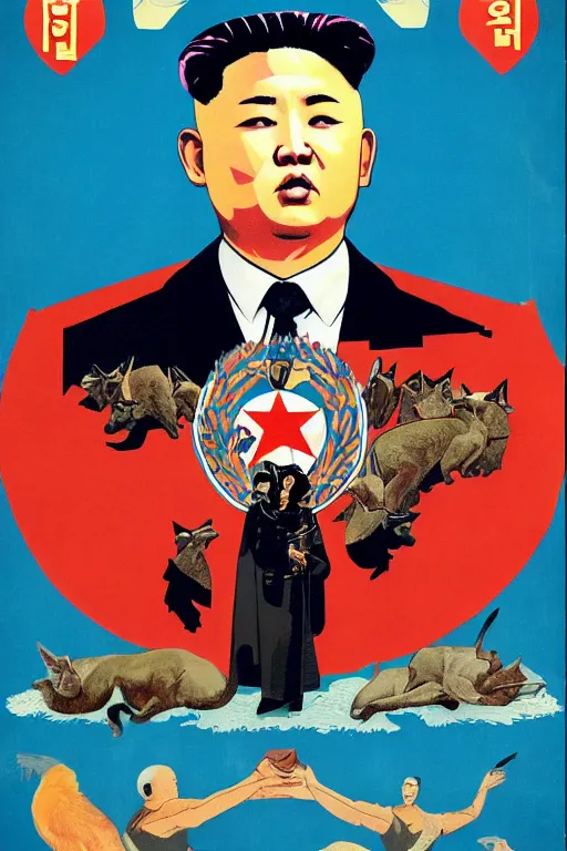 Prompt: north korean propaganda poster, caracal cat, big floppa, dictator, caracal as great ruler, leader, god emperor, fascist propaganda, ( ( human ) )