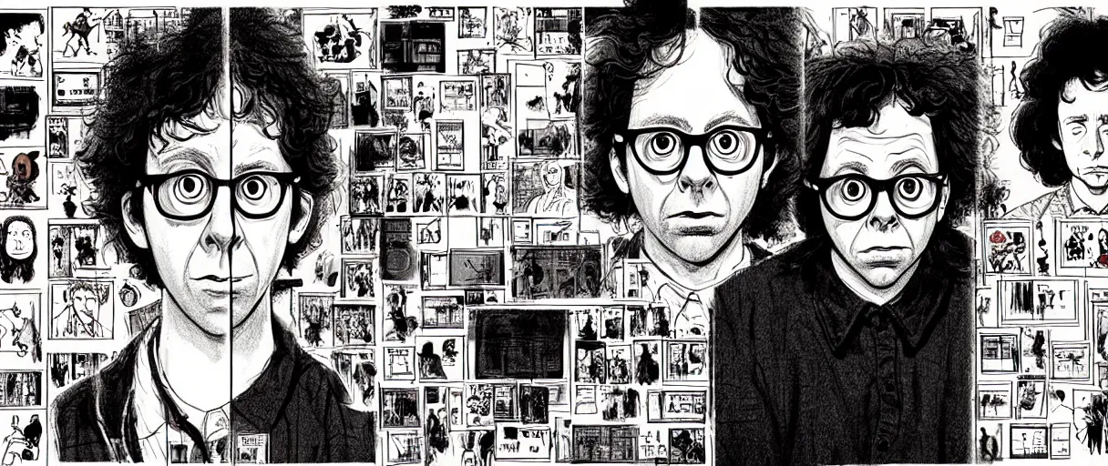 Image similar to character study of todd solondz mixed with charlie kaufman | vivid colors : storyboard, dramatic and emotional, concept design, realistic. by gabriel hardman, joe alves, j. todd anderson, chris bonura. cinematic atmosphere, detailed and intricate, perfect anatomy
