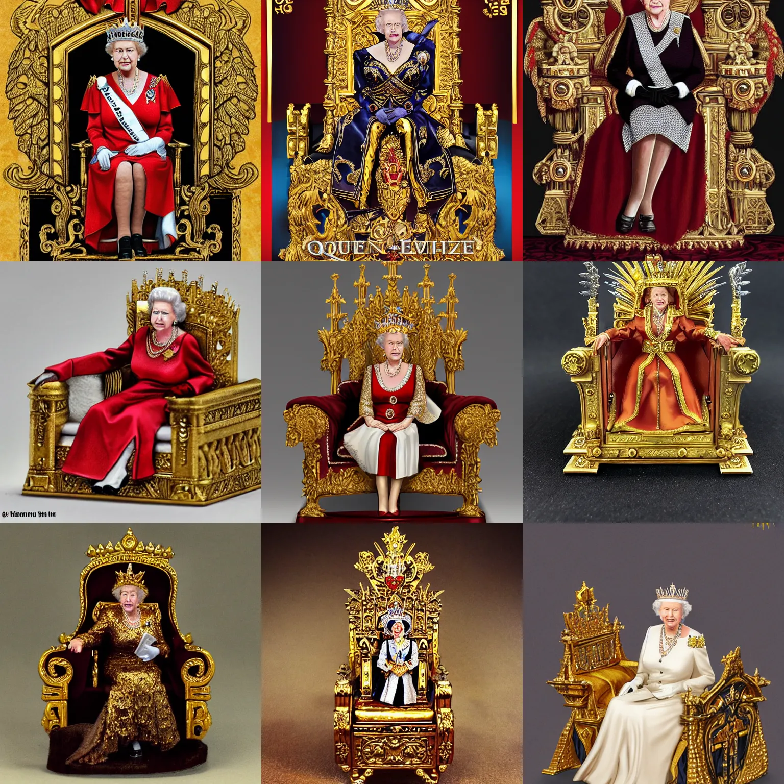Prompt: Queen Elizabeth 22 on the golden throne, warhammer art