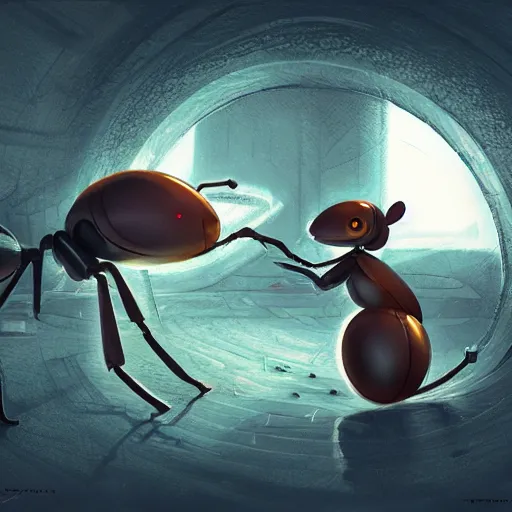 Prompt: An ant through a magnifying glass, extra detailed, digital illustration, by Makoto Shinkai and thomas kinkade, digital painting, Matte painting, trending on artstation and unreal engine