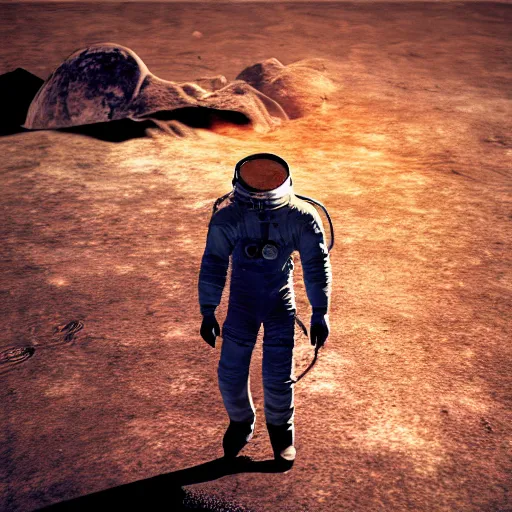 Image similar to apollo 8 earthrise astronaut as a cowboy, octane render, blender render, unreal engine, 3 5 mm