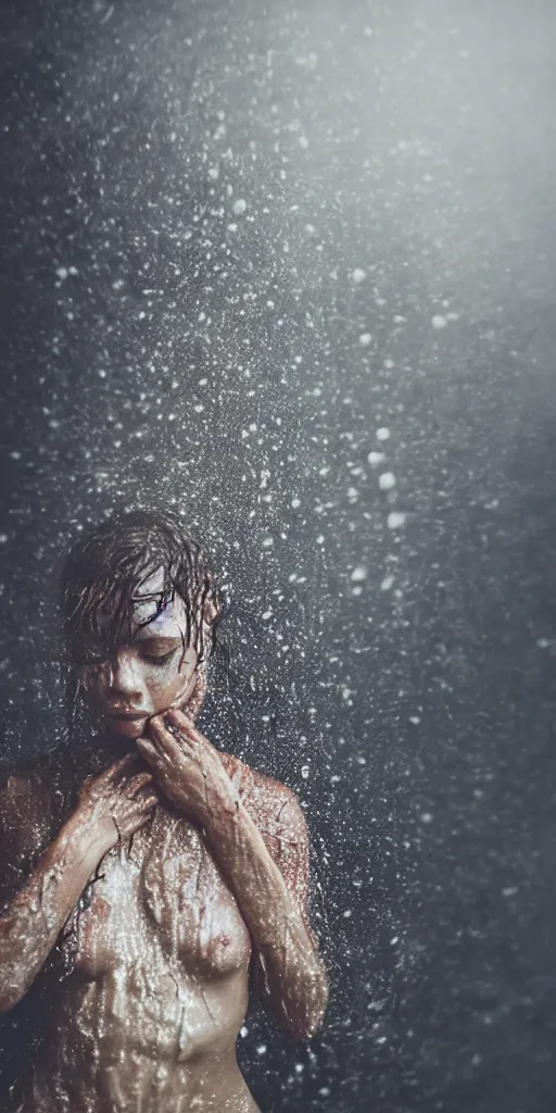 Image similar to a blurry closeup picture of woman's skin gripped tightly, dripping wet, female bodies, hands, macro photography, long exposure photograph, surrealism, anamorphic bokeh, atmospheric lighting, cinematic