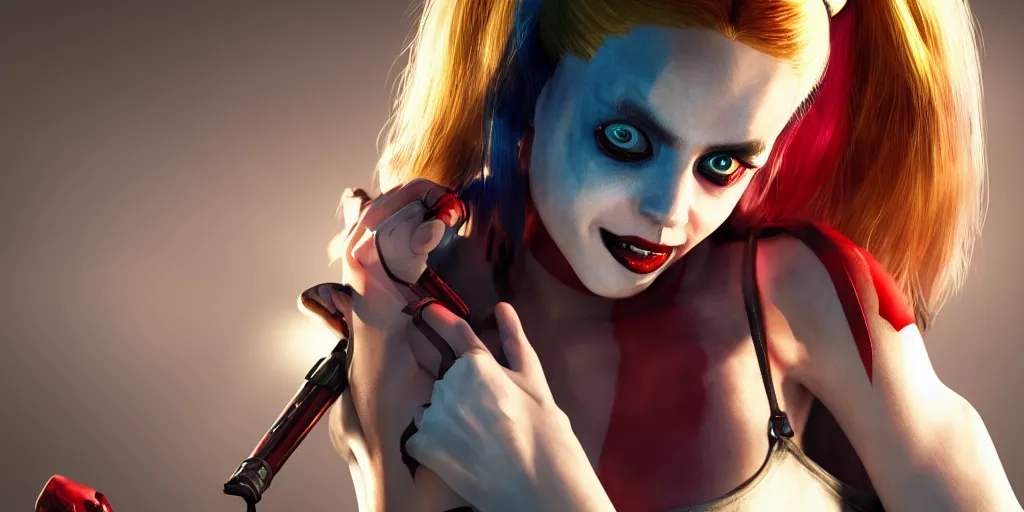 Image similar to Harley Quinn in exorcist volumetric lighting, beautiful, golden hour, sharp focus, ultra detailed, cgsociety