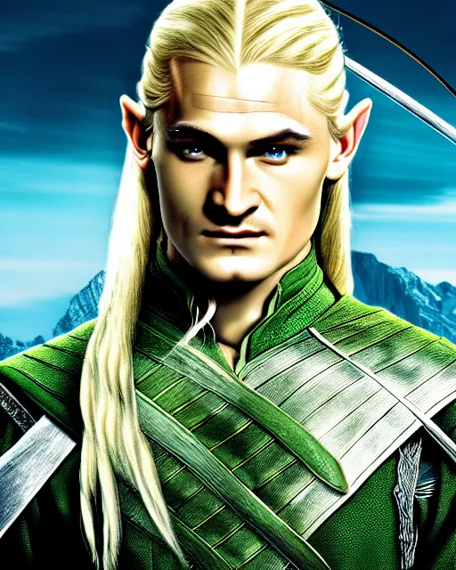 Image similar to Legolas from Lord of the rings, Cover art by Stephen Bliss, boxart, loading screen, 8K resolution