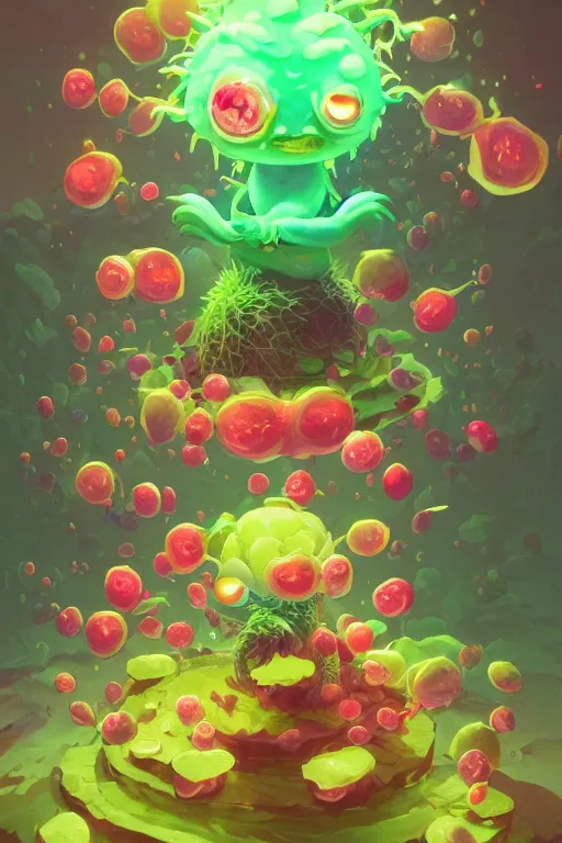 Image similar to roots cactus sushi cristal smurf ghost creature animal sushi cristal very big eye roots cactus elemental flush of force nature micro world fluo fishscale, behance hd by jesper ejsing, by rhads, makoto shinkai and lois van baarle, ilya kuvshinov, rossdraws radiating a glowing aura global illumination ray tracing hdr