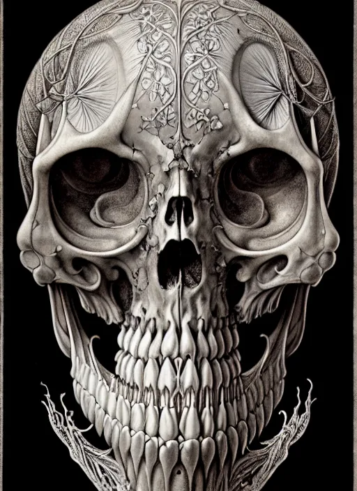 Image similar to art forms of nature by ernst haeckel, memento mori by arthur rackham, ornate antique porcelain beautiful skull mask, ultrasharp, photorealistic, hyperdetailed, octane render, polished, art nouveau, neo - gothic, gothic, intricate ornamental organic filigree, art nouveau botanicals, art forms of nature by ernst haeckel, horizontal symmetry, symbolist, visionary