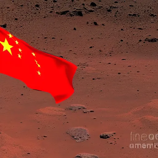 Prompt: flag of china flying on mars, photograph, realistic, highly detailed