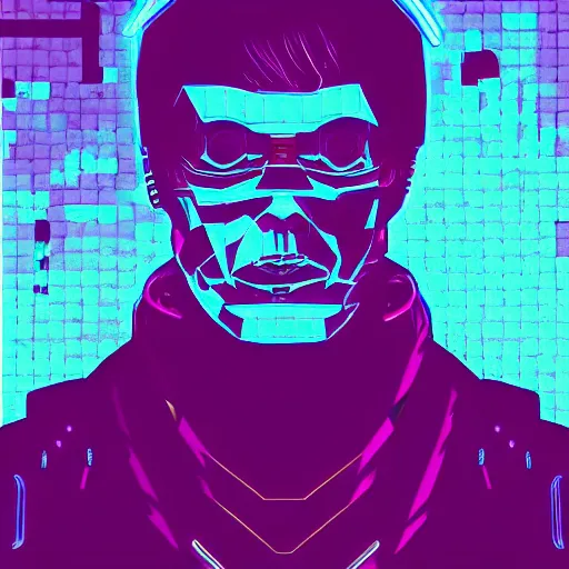 Image similar to cyberpunk robotic donald trump, sharp lines, digital, artstation, colored in