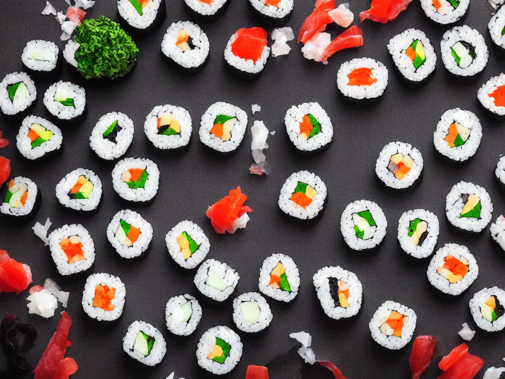 Prompt: Shape of USA map made out of onigiri sushi, in the style of sushi, photography, professional lighting