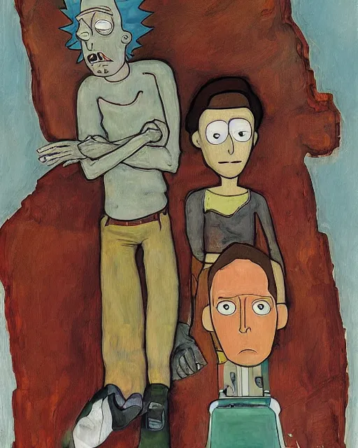 Prompt: portrait of rick and morty by egon schiele in the style of greg rutkowski