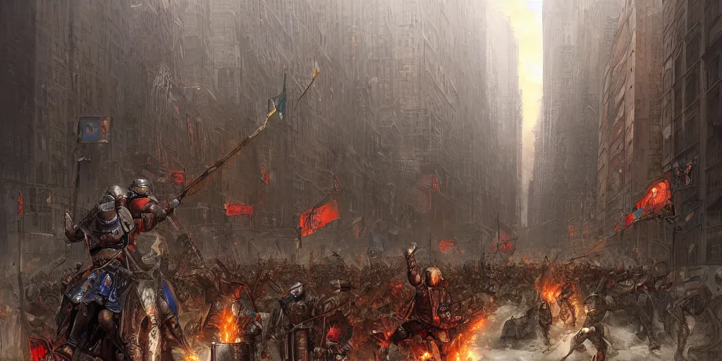 Image similar to Roman Empire legionary invading modern day New York City by Marc Simonetti