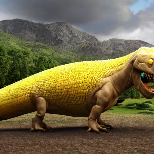 Prompt: dinosaur looks like a corn, hd,