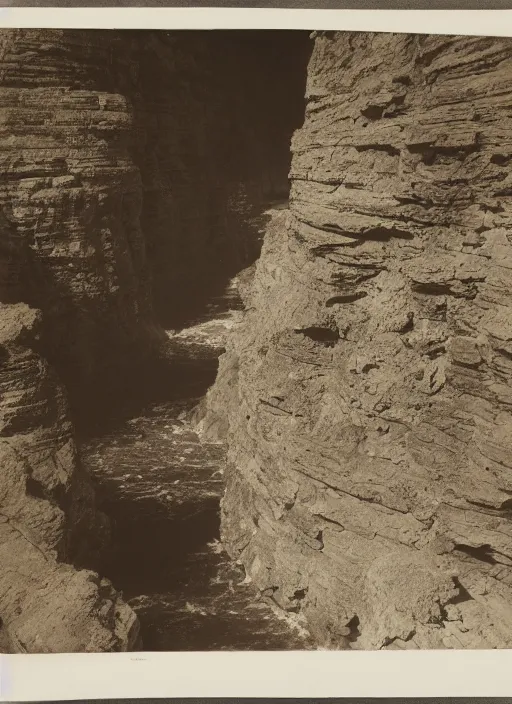 Image similar to Photograph of rushing water at the bottom of a Canyon, huge cliffs, sparse desert vegetation, albumen silver print, Smithsonian American Art Museum