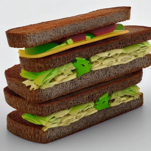 Prompt: a cartoony sandwich eating itself, 3D render, realistic, 4K