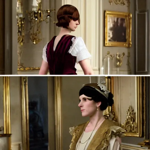 Prompt: Mary crawley plays final fantasy 7 at downton Abbey