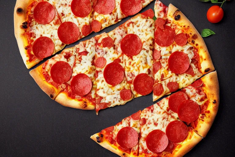 Prompt: a pizza with among us character-shaped pepperoni on top. Food photography, studio photography, highly detailed