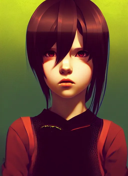 Image similar to a portrait of a pretty sewer punk young lady by ilya kuvshinov