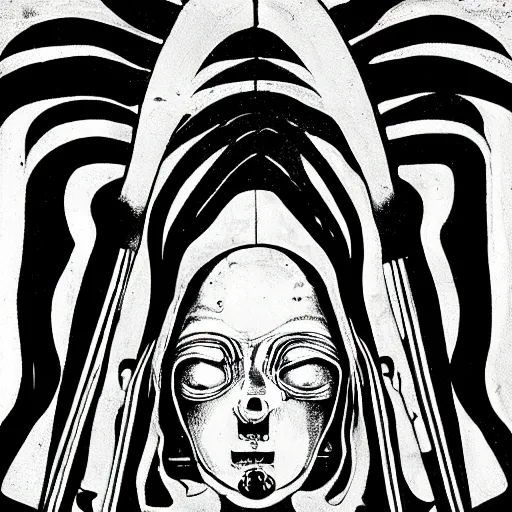 Image similar to post - punk new age album cover, magic, apocalypse, psychedelic, black white pink, magic, giger h. r.